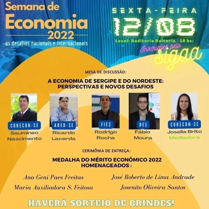 Semana da Economia 2022: CORECON/SE promove debate e homenagens