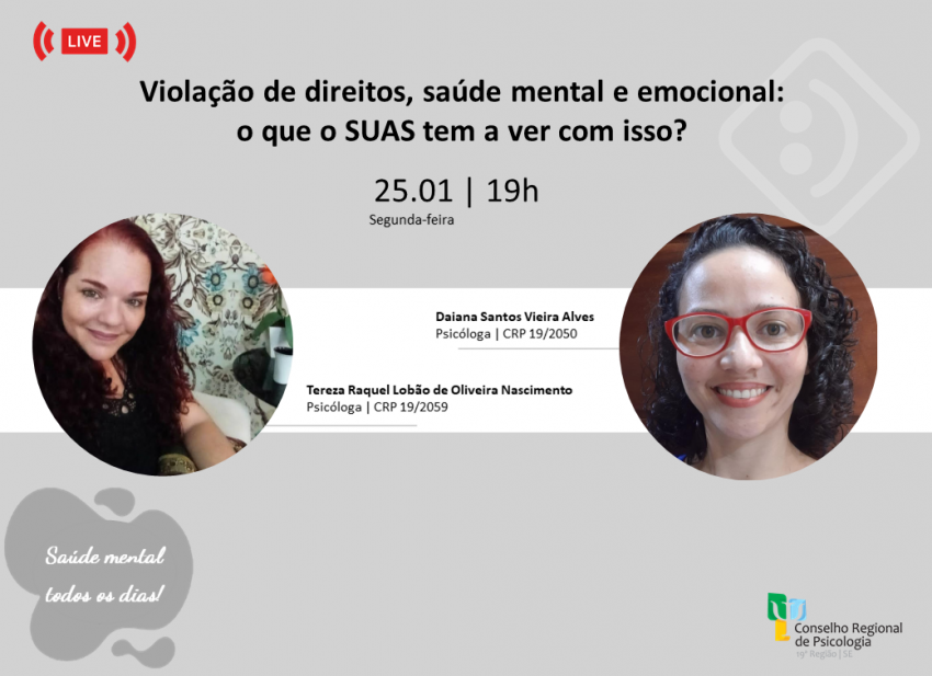 Roda de conversa: 'Violação de direitos, saúde mental e emocional: o que o SUAS tem a ver com isso?'