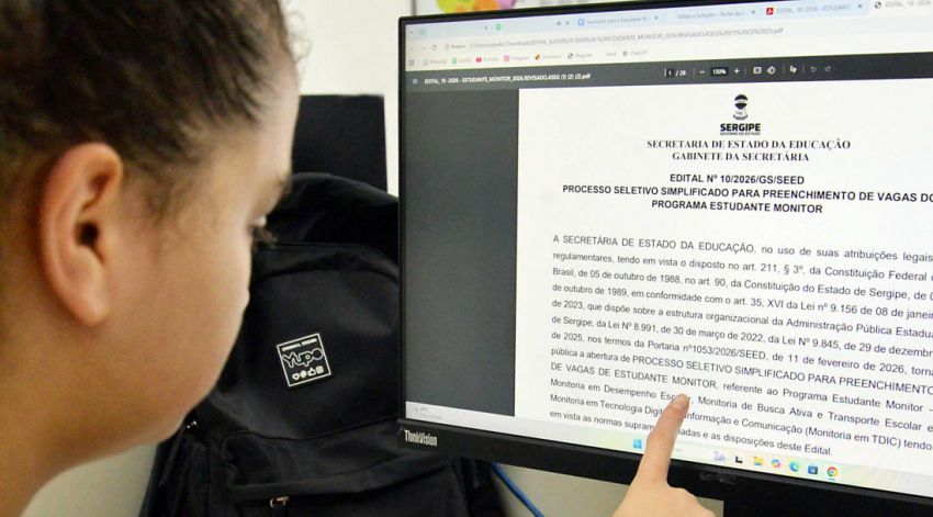 Governo de Sergipe abre inscrições para 6.050 vagas no programa Estudante Monitor 2026