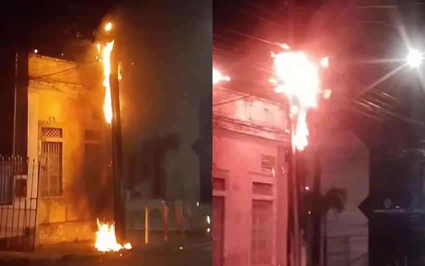 Poste pega fogo e afeta fornecimento de energia em Aracaju